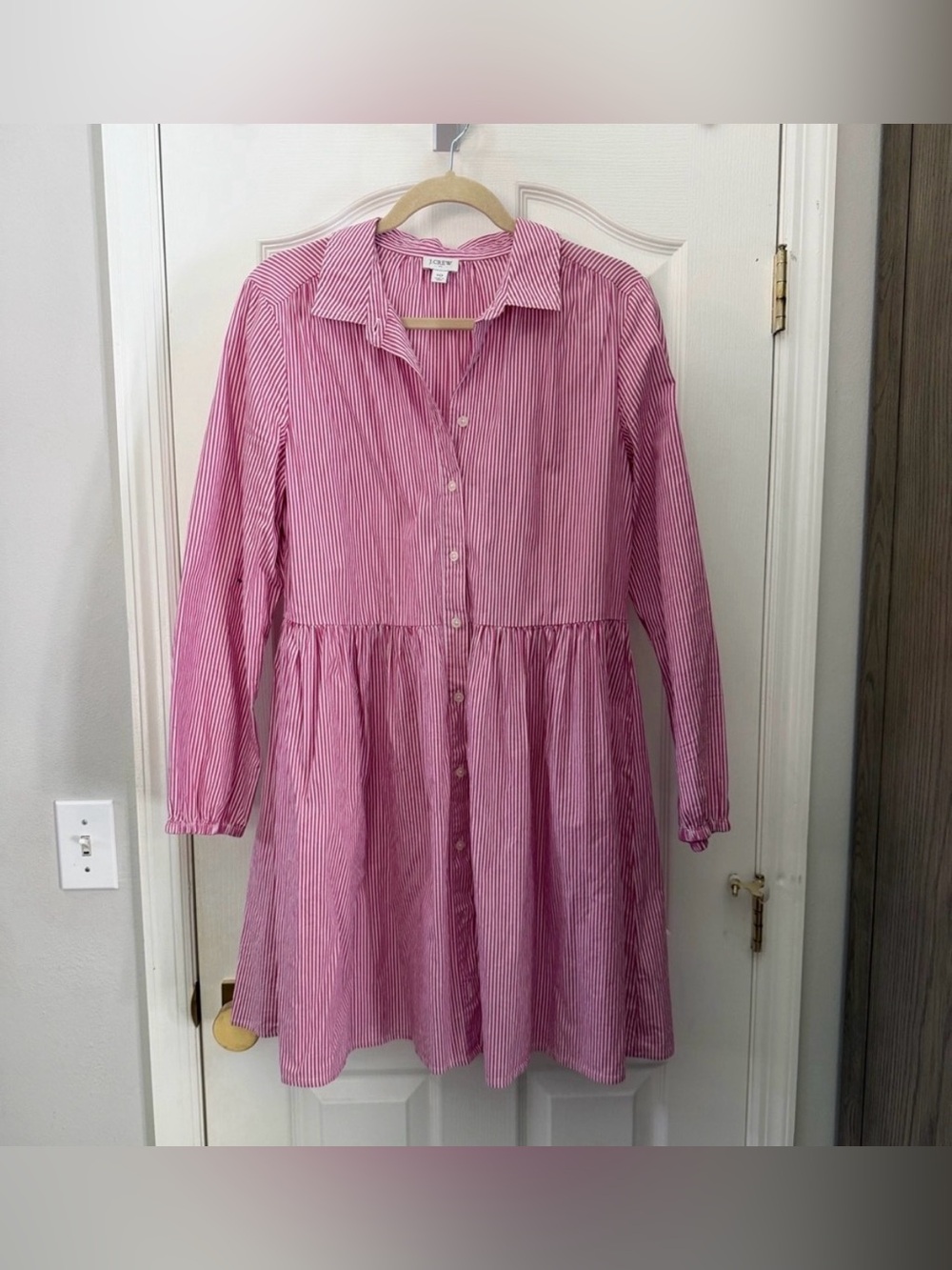 J CREW Pink Striped Button-Front Dress